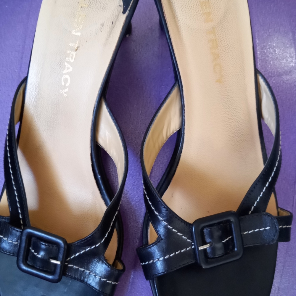 Black Leather slides, size8